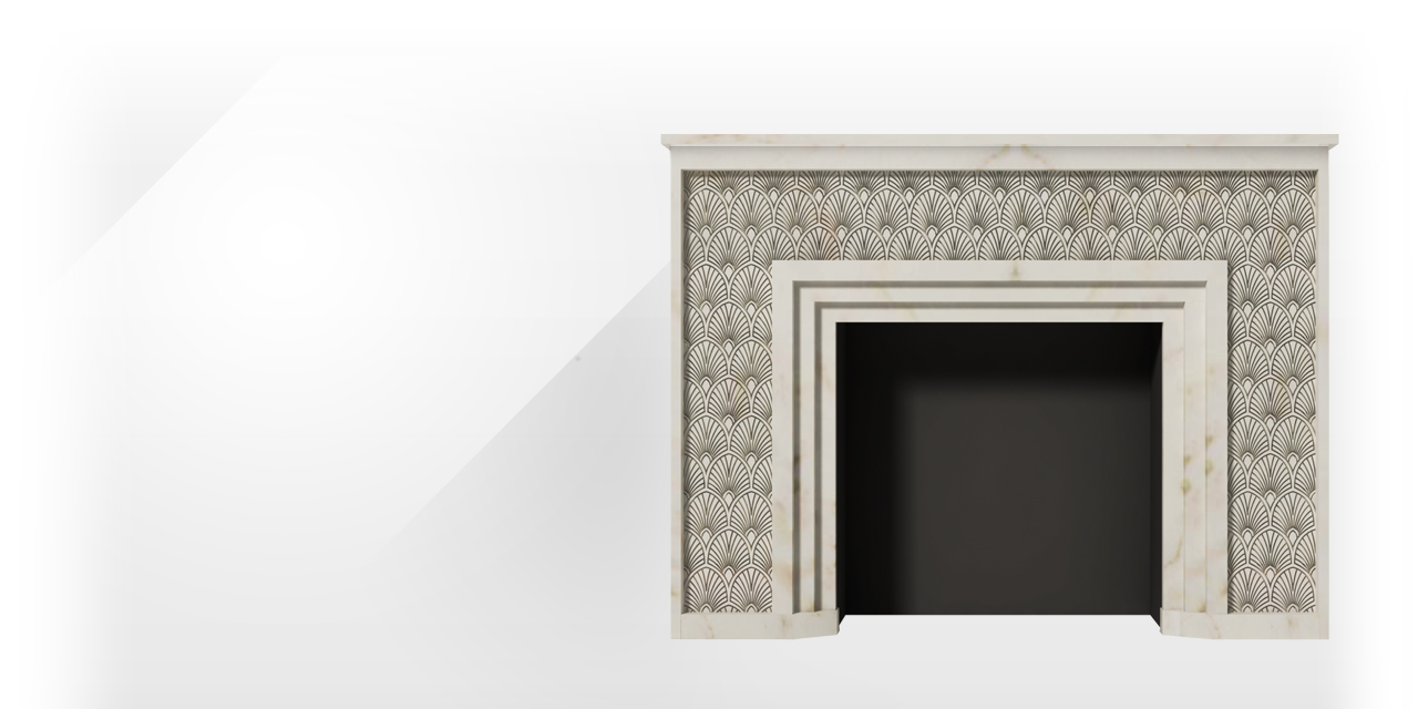 Maison & Maison, designer et créateur de cheminées contemporaines en marbre sculpté,  présente le  modèle art deco de cheminée sur mesure : Flower Power