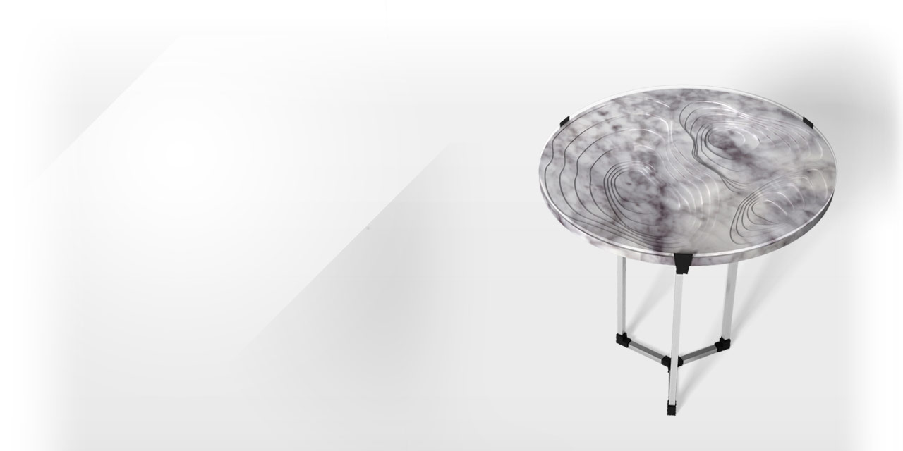 Maison & Maison, designer et créateur en marbre,  présente sa collection sur mesure de tables basses et d'appoint liant marbre et impression 3D sur le thème « Topographie » : Est