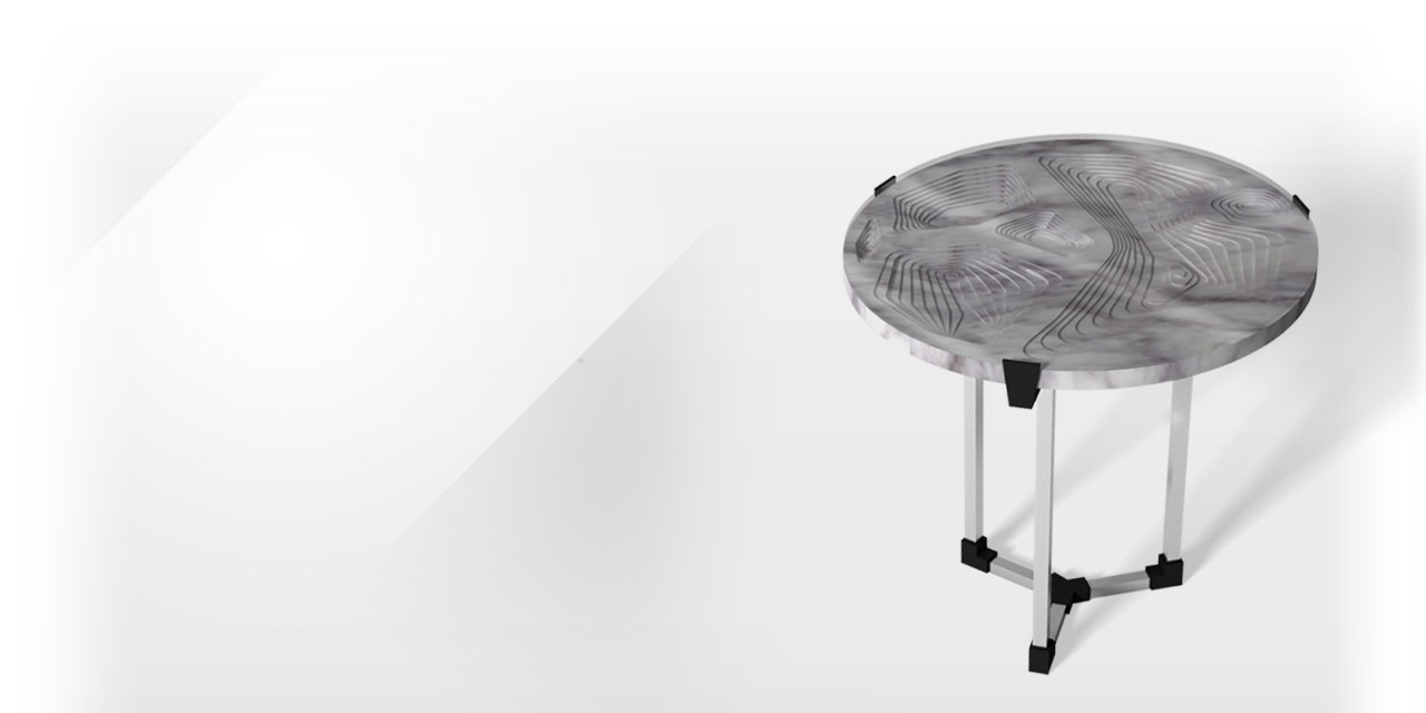 Maison & Maison, designer et créateur de meuble en marbre,  vous présente sa collection sur mesure de tables basses et d'appoint mixant marbre et impression 3D sur le thème « Topographie » : Sud